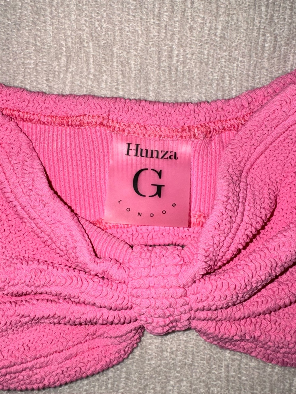 New Hunza G Bikini *Top Only* Pink Jean Bandeau Strapless Crinkle One Size - Picture 3 of 7